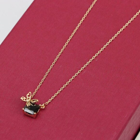 Elegant Rose Gold Necklace with Black Stone and Bow Design, XPNL0406 - Picture 4 of 12